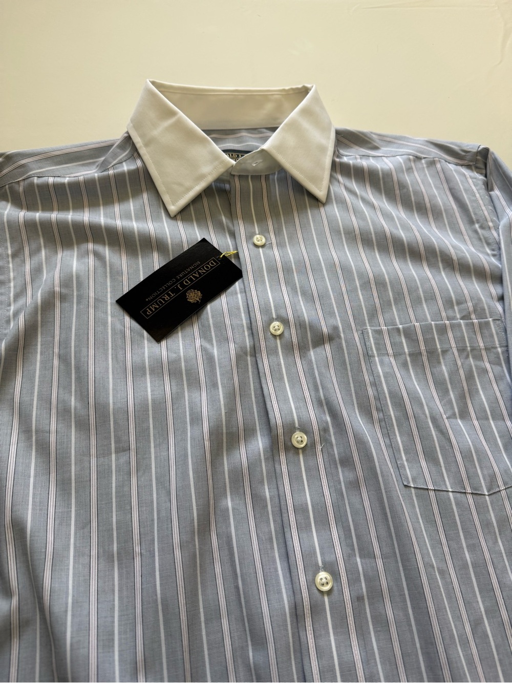 Mens Donald Trump Signature Collection Striped Dress Shirt with White Collar